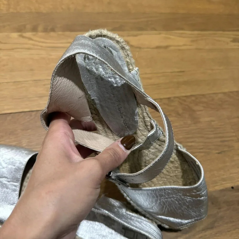 House Of Harlow 1960 Silver Cross Strap Flats Espadrilles Sz 9